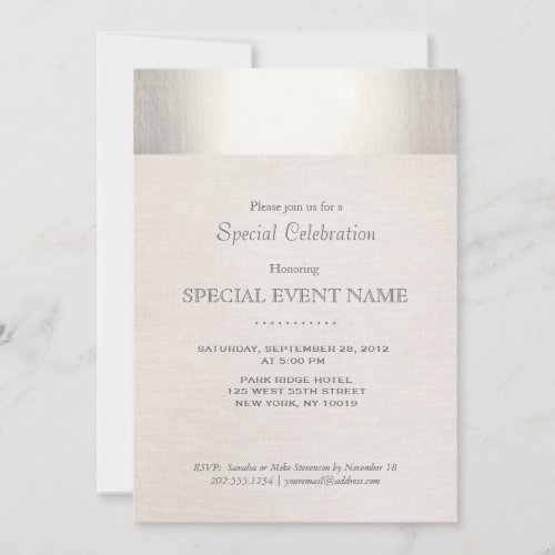 Elegant Faux Silver Striped Beige Linen Look Invitation