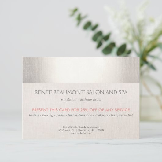 Elegant Faux Silver Striped Salon & Spa Referral (Standing Front)