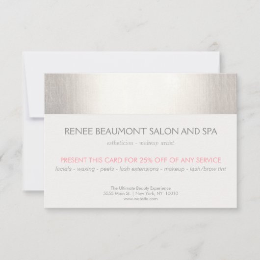 Elegant Faux Silver Striped Salon & Spa Referral 2 (Front)