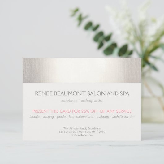 Elegant Faux Silver Striped Salon & Spa Referral 2 (Standing Front)