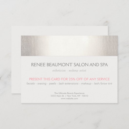 Elegant Faux Silver Striped Salon & Spa Referral 2 (Front/Back)