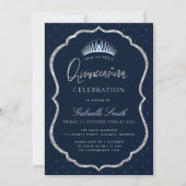 Elegant faux silver tiara Quinceanera invitation (Front)