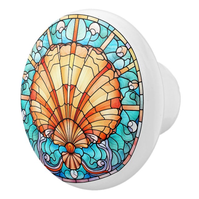 elegant faux stained glass beach seashell  ceramic knob (Right)