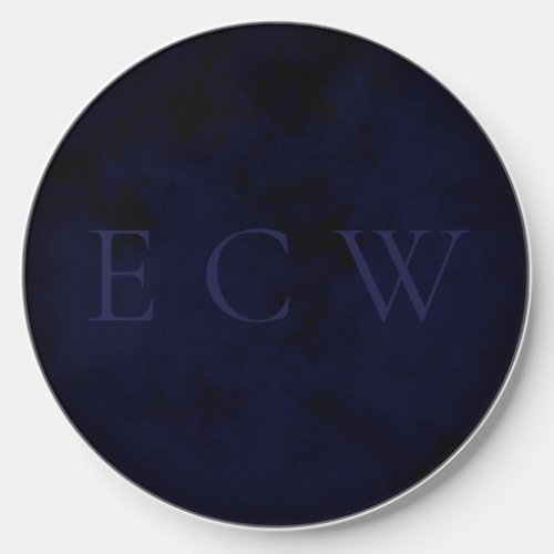 Elegant Faux Stamped Triple Monogram on Royal Blue Wireless Charger