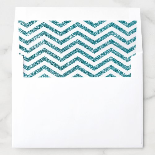 Elegant Faux Teal Glitter and White Chevron Envelope Liner