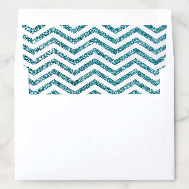Elegant Faux Teal Glitter and White Chevron Envelope Liner (In Envelope)