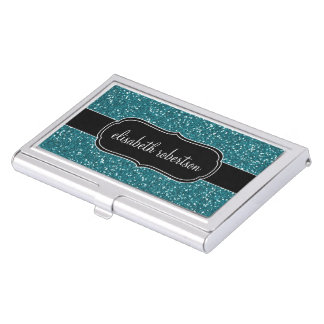 Elegant FAUX Teal Glitter Business Card Holder