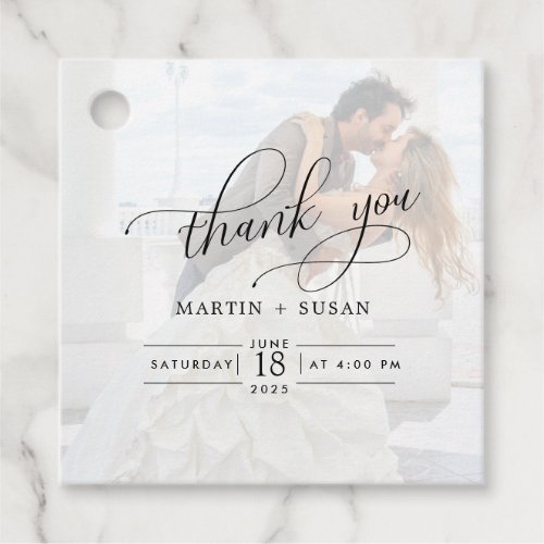 Elegant Faux Vellum Effect Overlay Photo Wedding Favor Tags