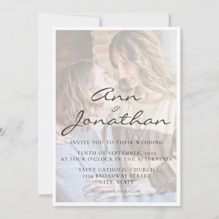 Elegant Faux Vellum Effect Photo Wedding Invitation Zazzle