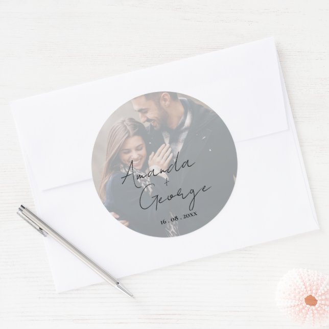 Elegant Faux Vellum Effect Photo Wedding Sticker (Envelope)