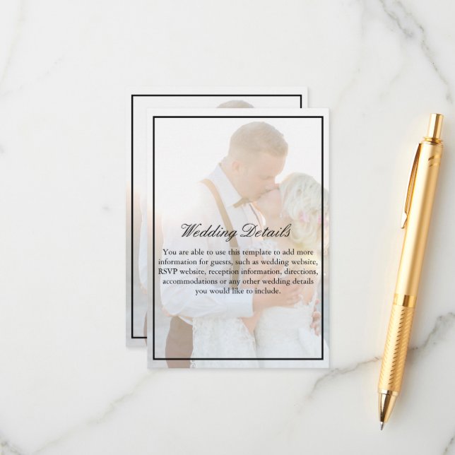 Elegant Faux Vellum Overlay Photo Accommodations Enclosure Card (Front/Back In Situ)