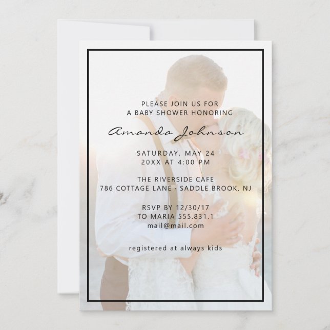 Elegant Faux Vellum Overlay Photo Baby Shower Invitation (Front)