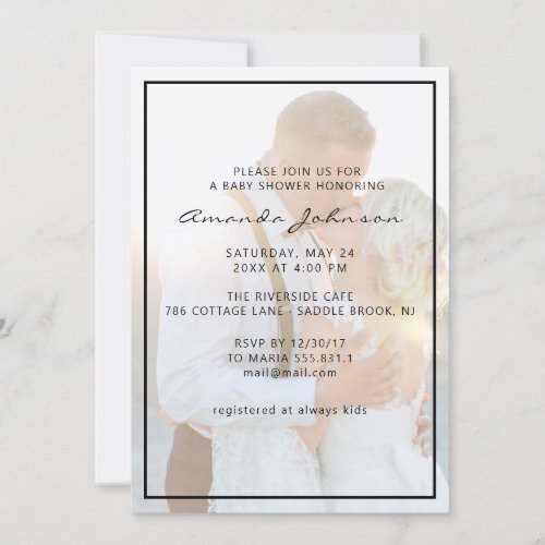 Elegant Faux Vellum Overlay Photo Baby Shower Invitation