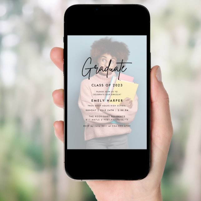 Elegant Faux Vellum Overlay Photo Graduation Party Invitation (Front Digital)