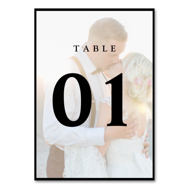 Elegant Faux Vellum Overlay Photo Wedding  Table N Table Number (Front)