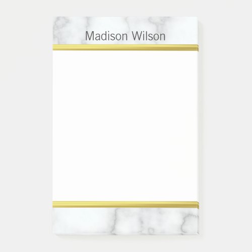 Elegant Faux White Marble Border and Name Post_it Notes