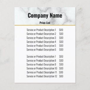 Elegant Faux White Marble Business Price List Flyer