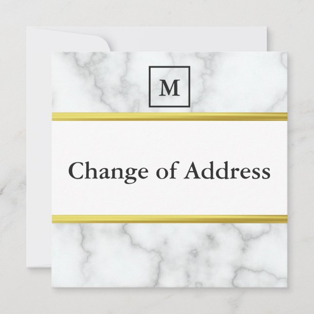 Elegant Faux White Marble Change of Address Announcement (Front)