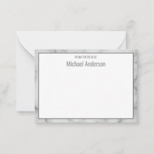 Elegant Faux White Marble From the Desk of Name Note Card