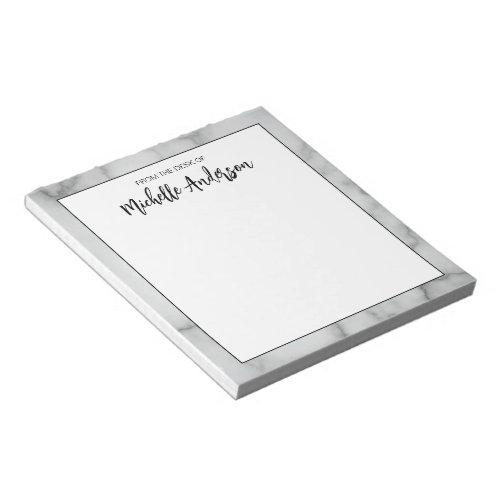 Elegant Faux White Marble From the Desk of Name Notepad