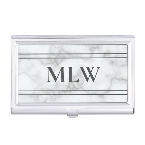 Elegant Faux White Marble Gray Monogram Template Business Card Case
