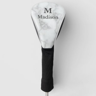 Elegant Faux White Marble Gray Name and Monogram Golf Head Cover