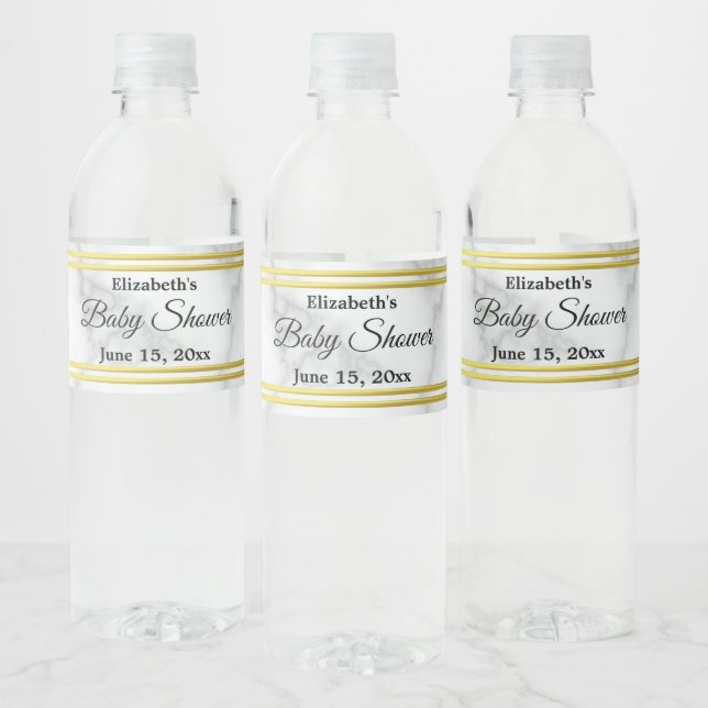 Elegant Faux White Marble Look Baby Shower Water Bottle Label (Bottles)