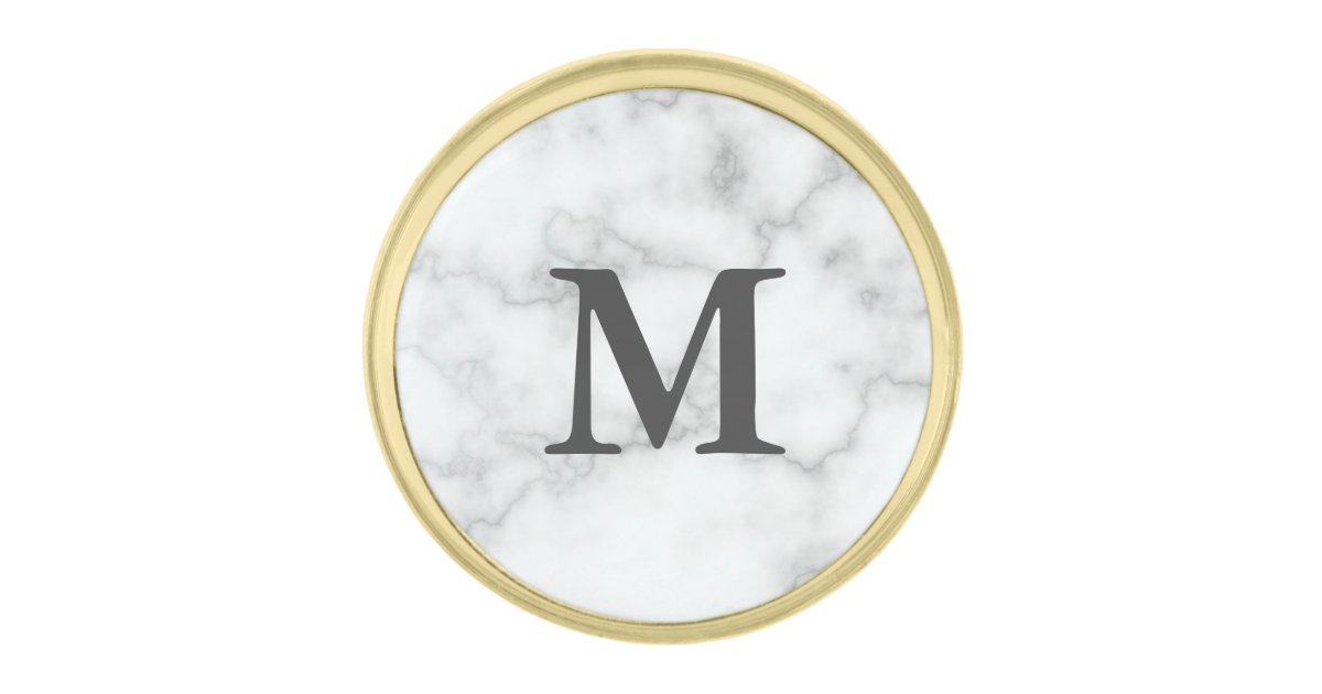 Elegant Faux White Marble Monogram Initial Gold Finish Lapel Pin | Zazzle