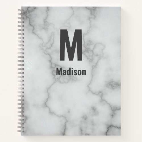 Elegant Faux White Marble Monogram Name Template Notebook