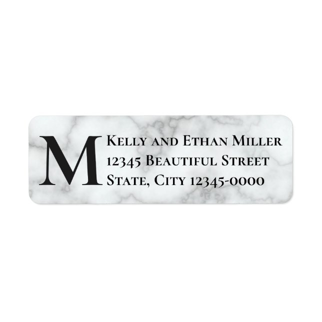 Elegant Faux White Marble Monogram Return Address Label (Front)