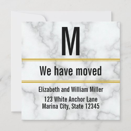 Elegant Faux White Marble Monogram We Have Moved Announcement