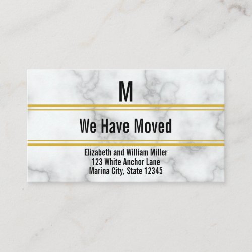 Elegant Faux White Marble Monogram We Have Moved Enclosure Card