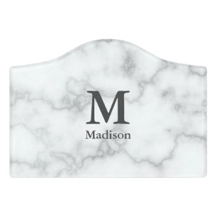 Elegant Faux White Marble Monogrammed Door Sign