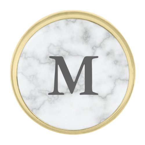 Elegant Faux White Marble Monogrammed Gold Finish Lapel Pin