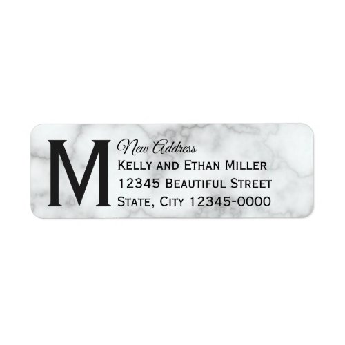 Elegant Faux White Marble Monogrammed New Address Label