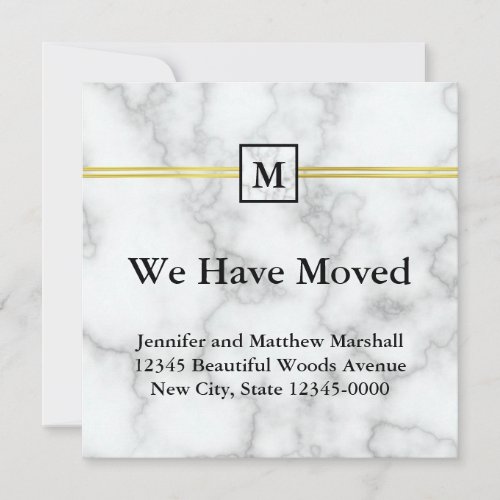 Elegant Faux White Marble Moving Announcement