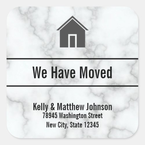 Elegant Faux White Marble Moving Announcement Square Sticker