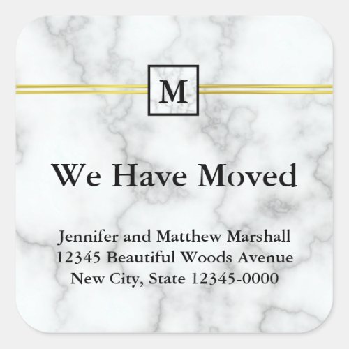 Elegant Faux White Marble Moving Announcement Square Sticker