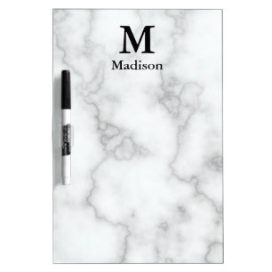 Elegant Faux White Marble Name and Monogram Dry Erase Board