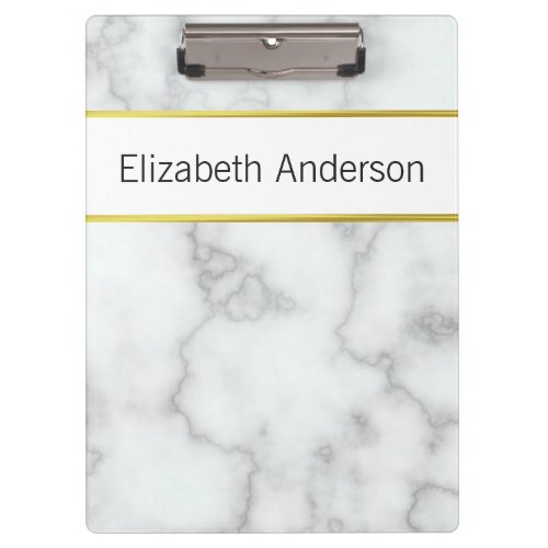Elegant Faux White Marble Name Black Text Template Clipboard