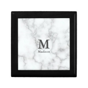 Elegant Faux White Marble Name Monogram Template Gift Box