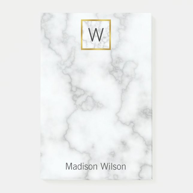 Elegant Faux White Marble Name Monogram Template Post-it Notes (Front)