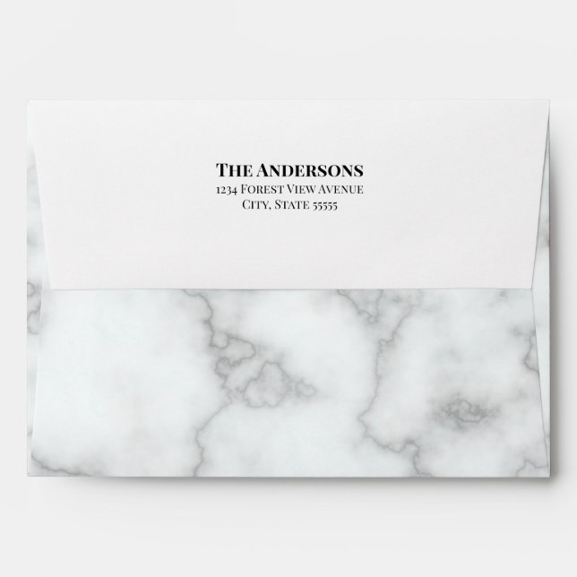 Elegant Faux White Marble Return Address Back Flap Envelope (Back (Top Flap))