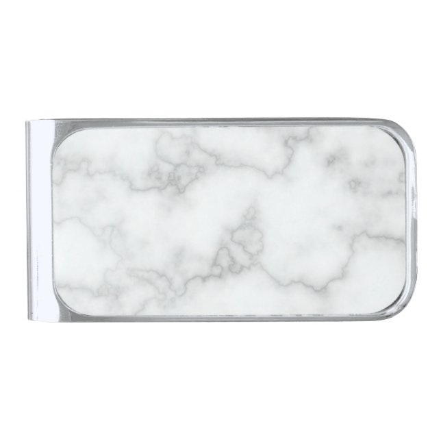 Elegant Faux White Marble Silver Finish Money Clip (Front)