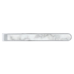 Elegant Faux White Marble Silver Finish Tie Bar