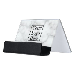 Elegant Faux White Marble Template Your Logo Here Desk Business Card Holder