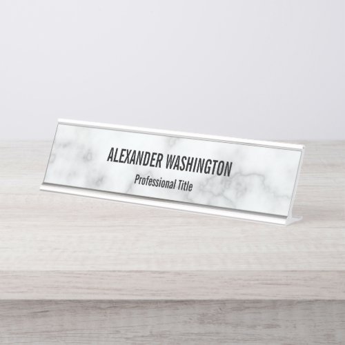 Elegant Faux White Marble Text Template Desk Name Plate