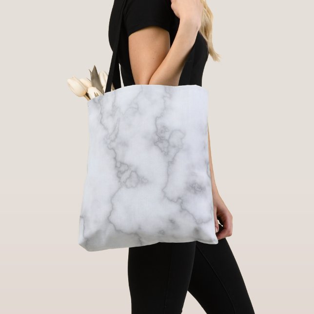 Elegant Faux White Marble Tote Bag (Close Up)