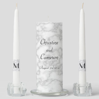 Elegant Faux White Marble Wedding Unity Candle Set