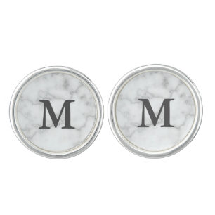 Elegant Faux White Marble with Monogram Cufflinks